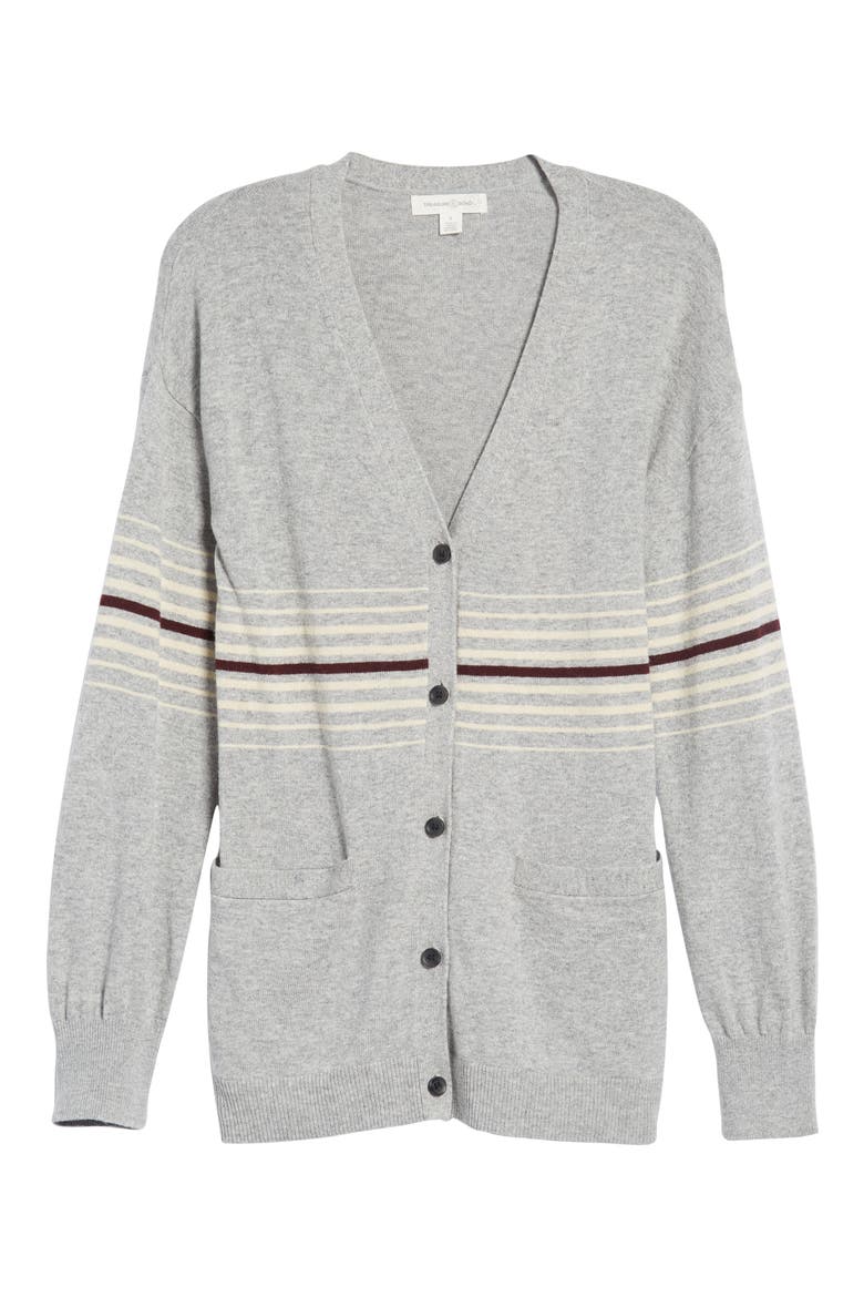 Athletic Stripe Cardigan, Alternate, color, GREY HEATHER- COMBO