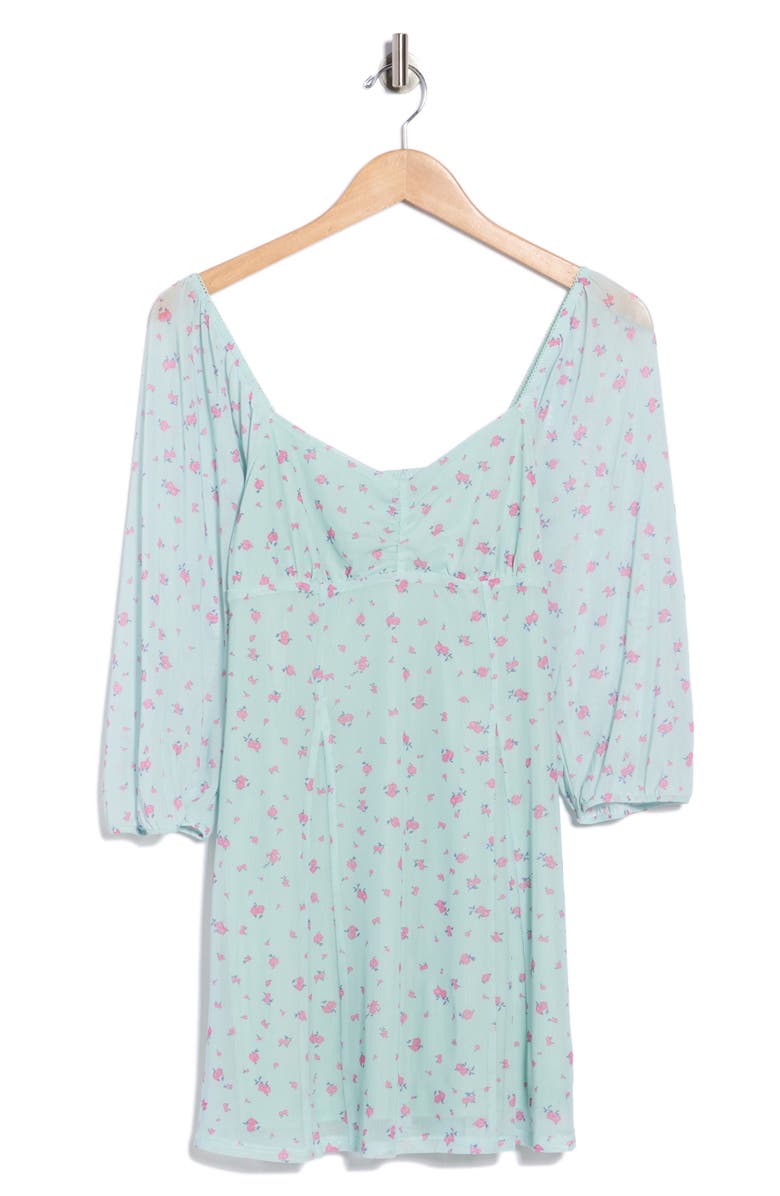 Abound Puff Sleeve Mesh Minidress, Alternate, color, Green- Pink Maisie Ditsy