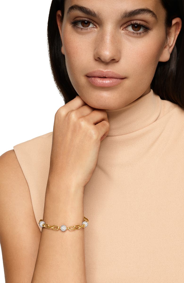 David Yurman DY Madison<sup>®</sup> Pavé<sup>©</sup> Bead Chain Bracelet in 18K Yellow Gold with Diamonds, 3mm, Alternate, color, Diamond