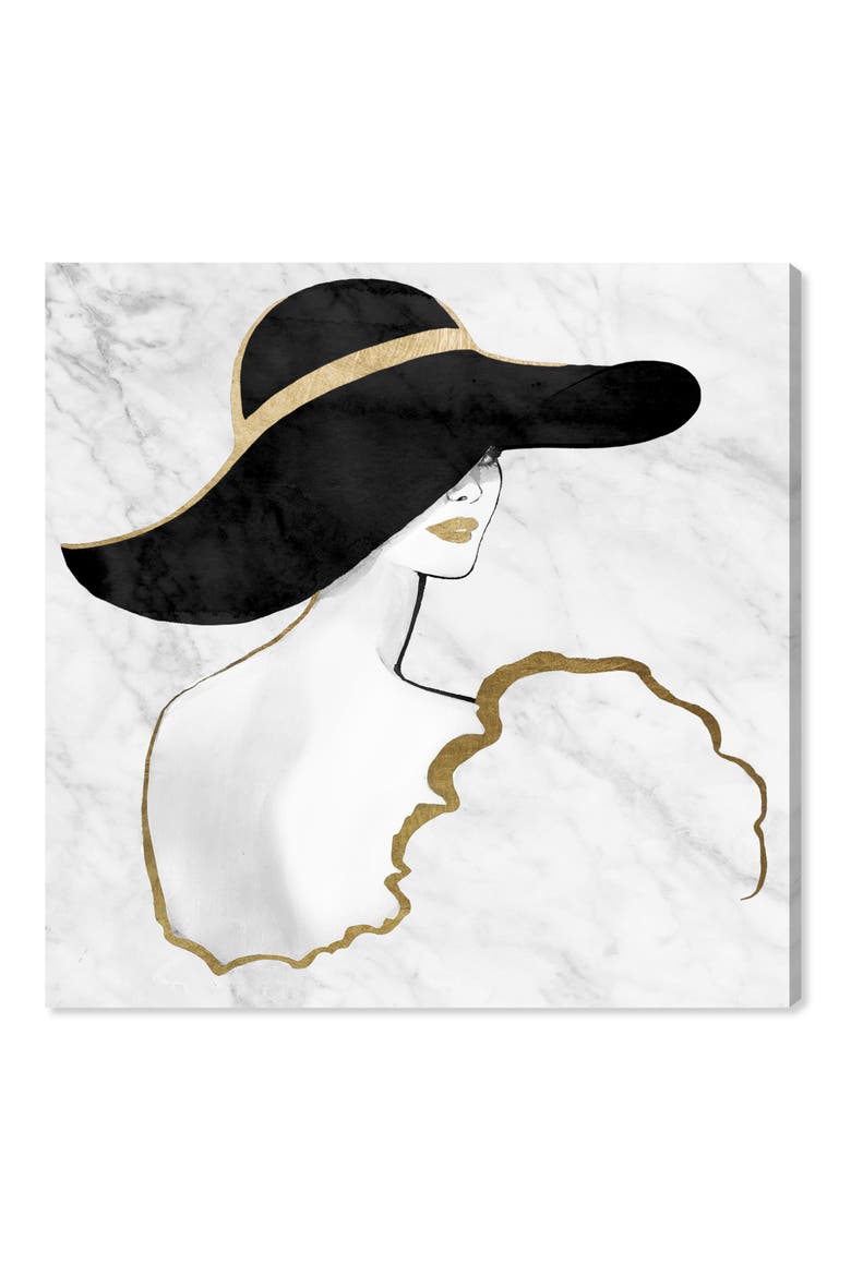 Gill Bay - Black and Gold Canvas Wall Art, Main, color, WHITE