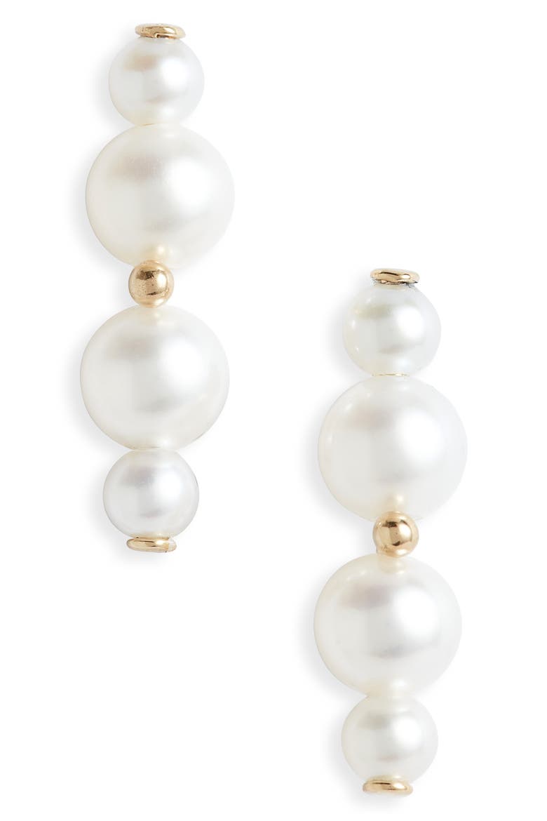 Duo Cultured Pearl Bar Stud Earrings, Main, color, GOLD