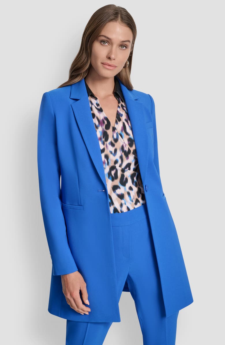 DKNY One Button Longline Blazer, Alternate, color, Cadet Blue