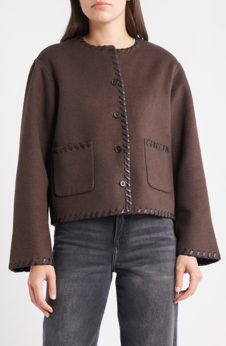 Rails Melanie Leather Whipstitch Wool Blend Jacket, Alternate, color, Dark Brown