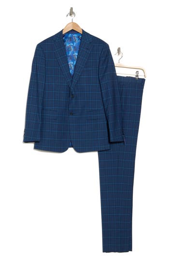 ENGLISH LAUNDRY ENGLISH LAUNDRY WINDOWPANE BLUE MÉLANGE SUIT 