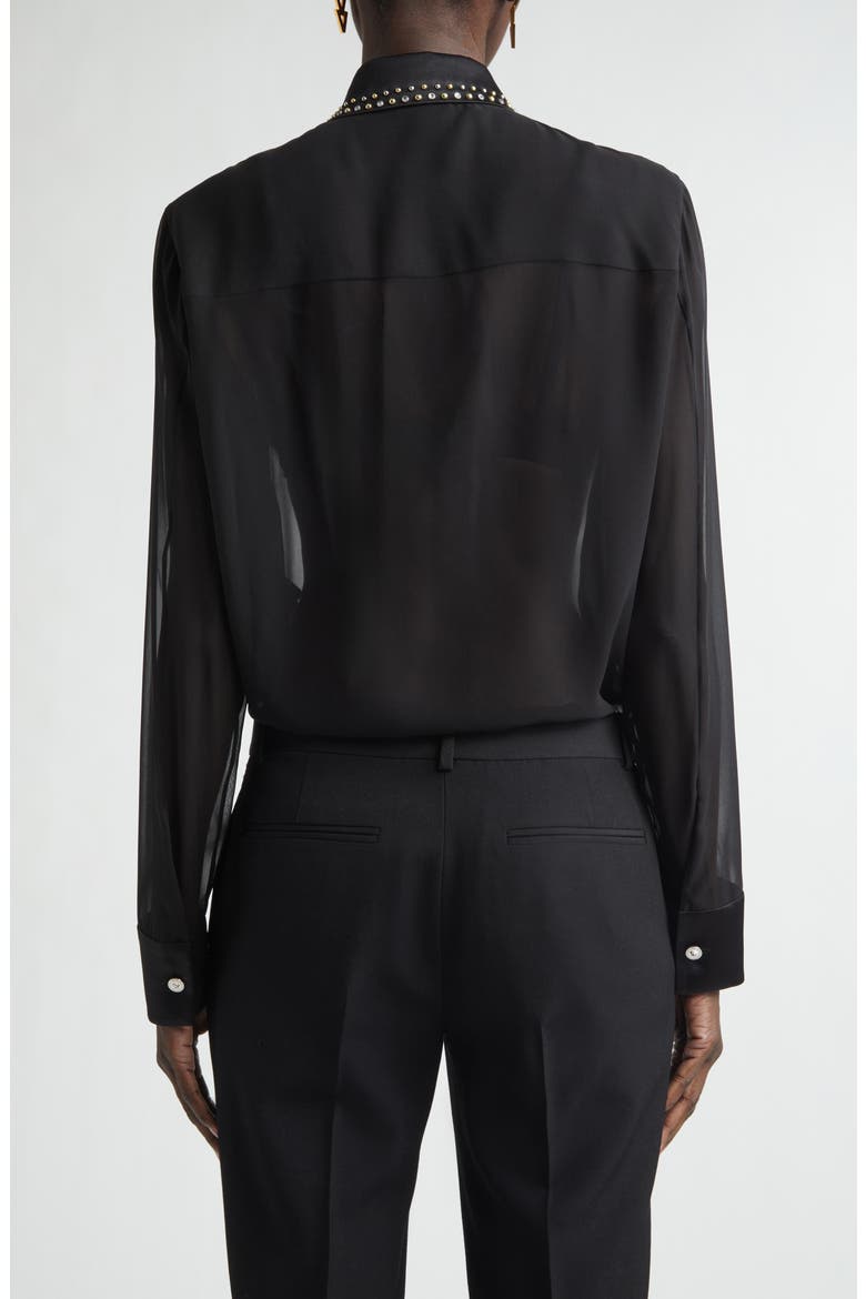 Studded Silk Georgette Button-Up Shirt, Alternate, color, BLACK
