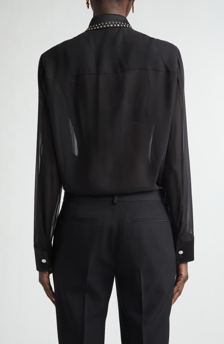 Versace Studded Silk Georgette Button-Up Shirt, Alternate, color, 