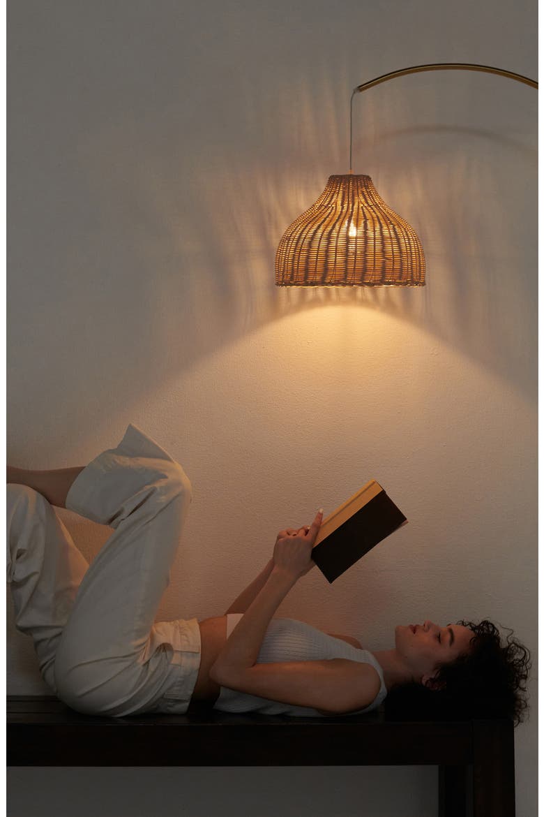 Lark 75" Boho Wicker LED Floor Lamp with Rattan Empire Shade, Bulb Included, Alternate, color, BRASS