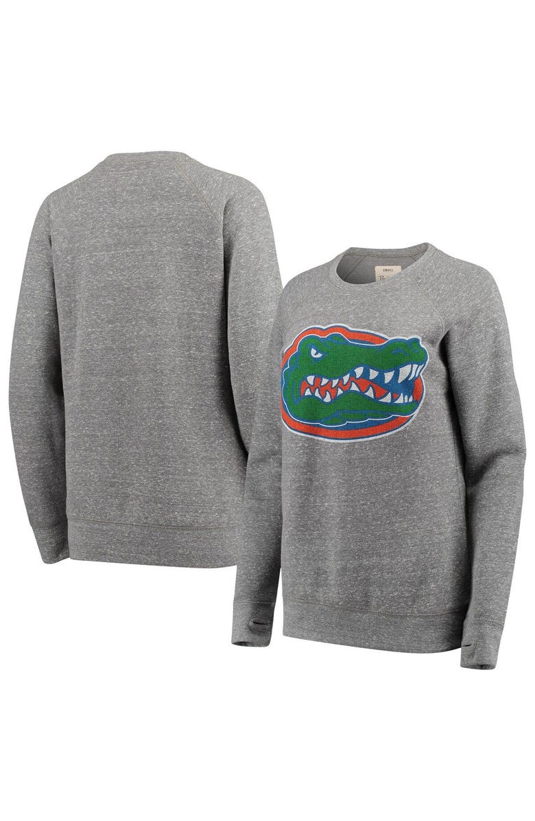 PRESSBOX Women's Pressbox Heathered Gray Florida Gators Big Team Logo Knobi Fleece Tri-Blend Crew Neck Sweatshirt, Main, color,