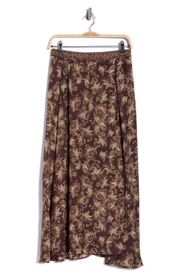 Max Studio Satin Midi Skirt In Chocpasm