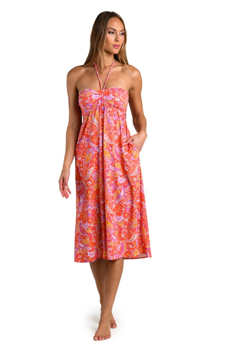 Sunshine 79 Paisely Daze Halter Midi Dress, Alternate, color, Orange Multi