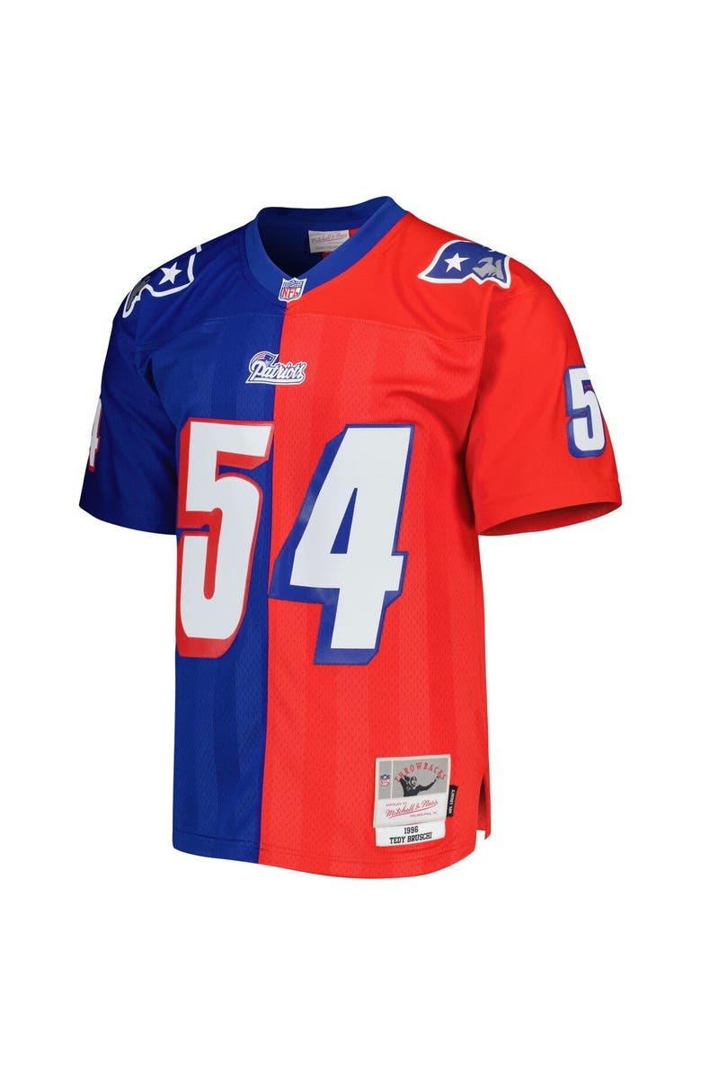 Mitchell & Ness Men's Mitchell & Ness Tedy Bruschi Royal/Red New England Patriots 1996 Split Legacy Replica Jersey, Alternate, color, 