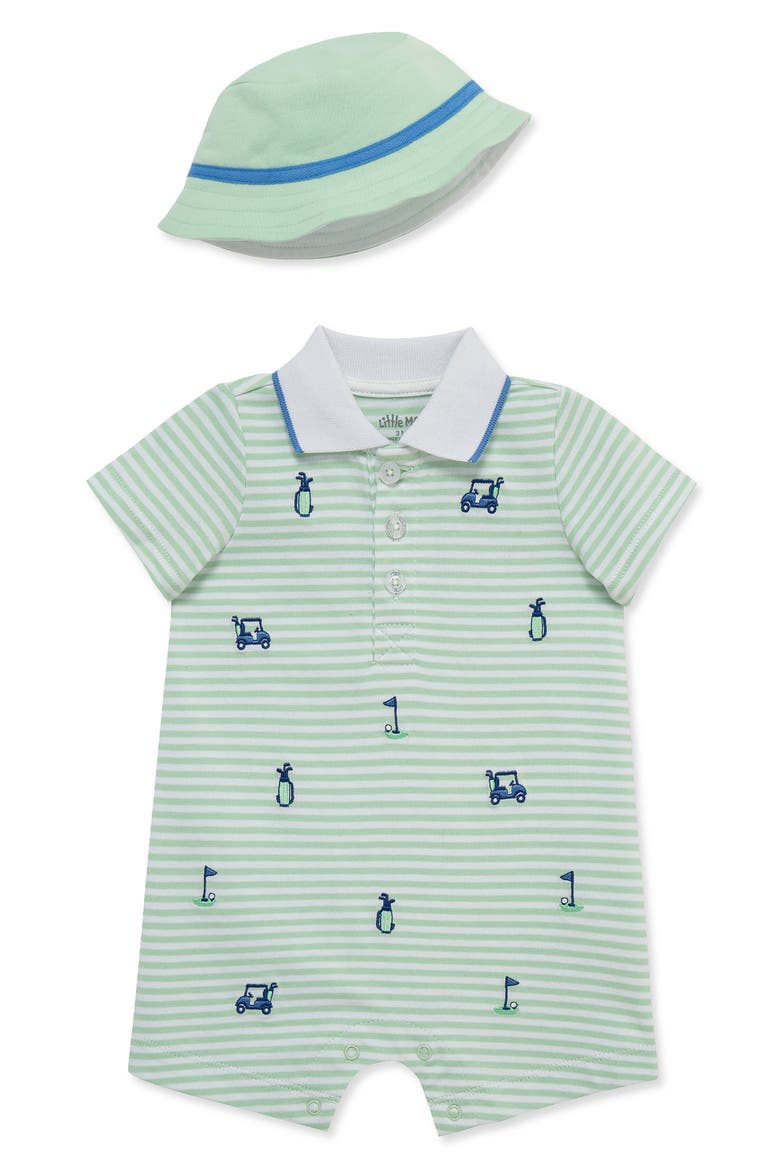 Golf Embroidery Romper & Hat Set, Main, color, GREEN