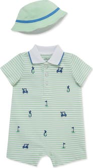 Little Me Golf Embroidery Romper & Hat Set