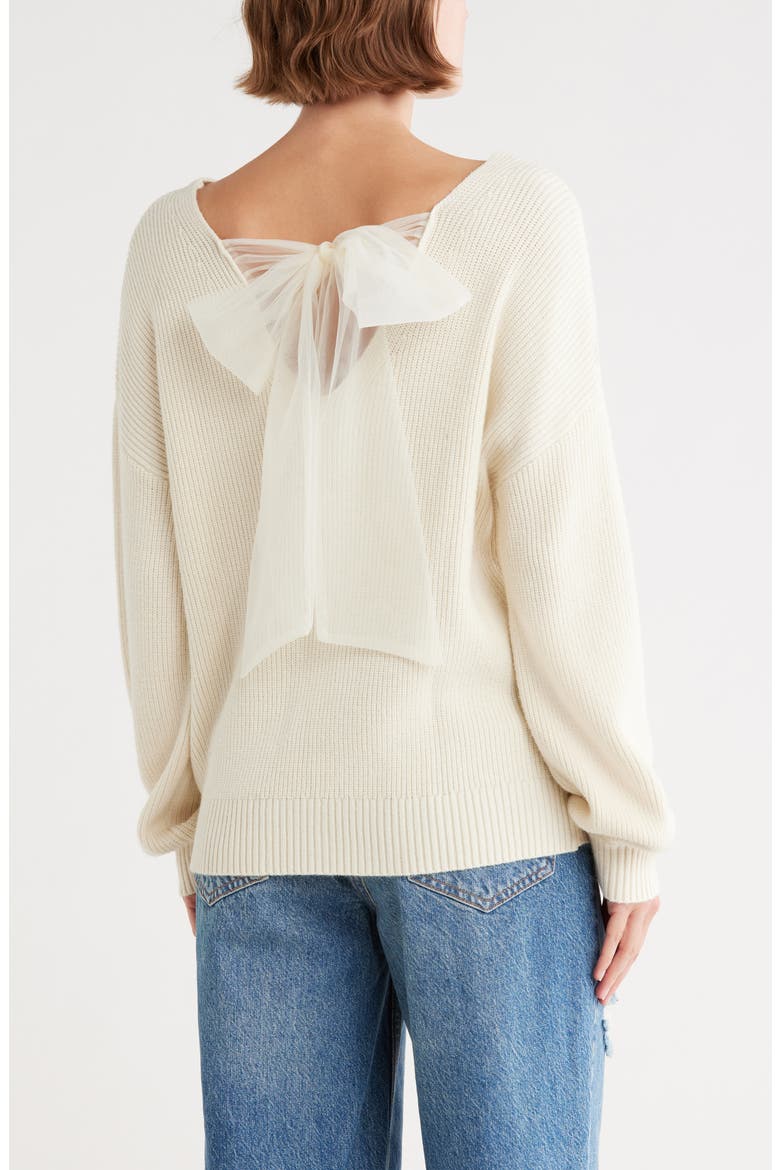 Bow V-Neck Sweater, Alternate, color, CREAM