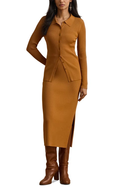 Ralph Lauren Lauren Rib Midi Skirt In Brown