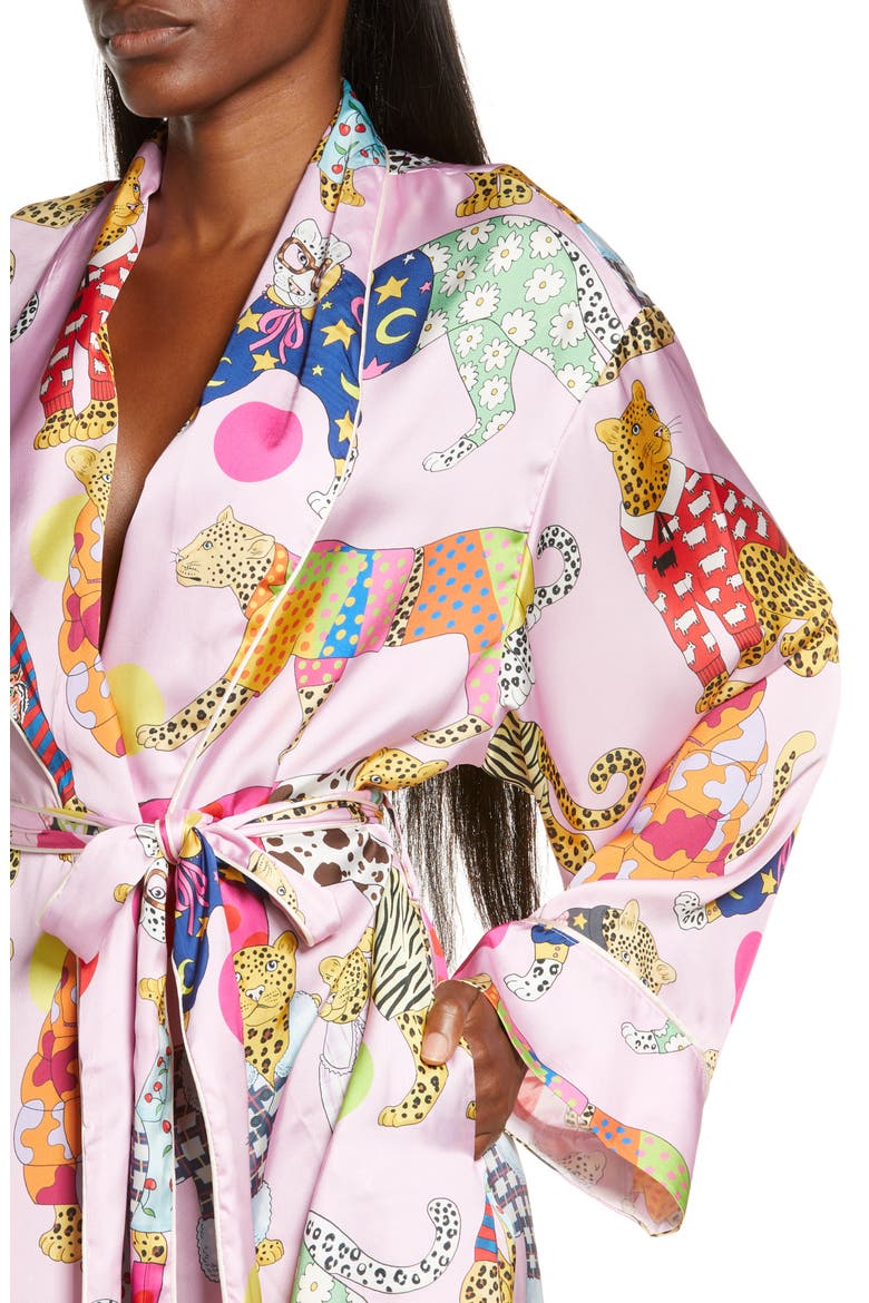 A Leopard Never Changes Its Spots Print Satin Robe, Alternate, color, PINK