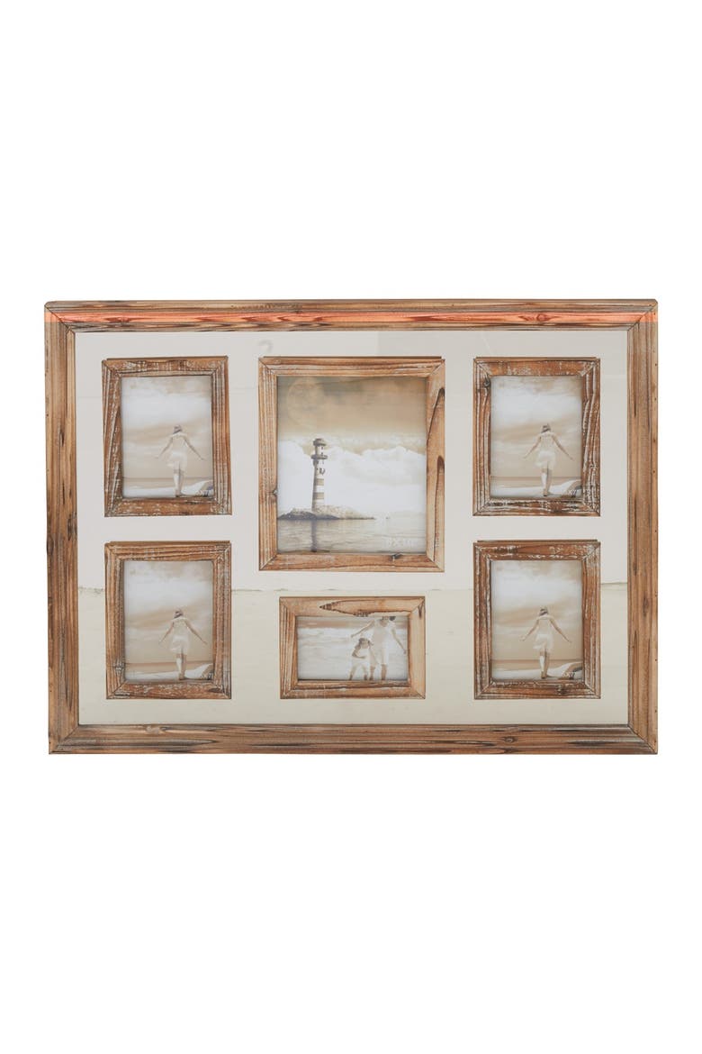 Brown Wood 6-Slot Wall Photo Frame with Wood Frame, Alternate, color, BROWN