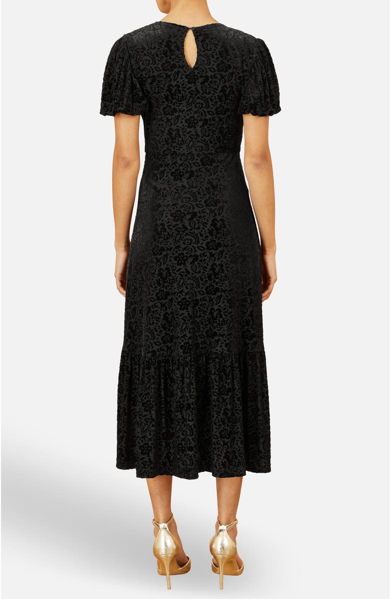 Yumi Velvet Twist Waist Midi Dress, Alternate, color, Black