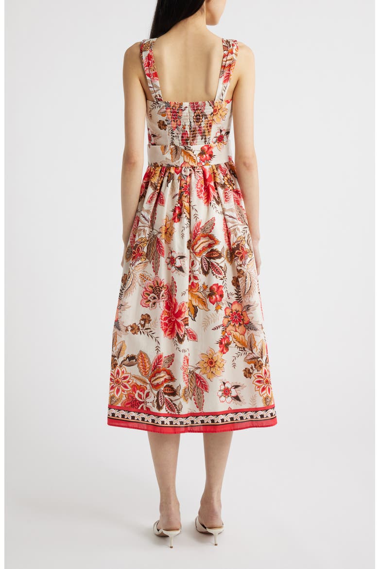 Floral Print Midi Sundress, Alternate, color, ALMOND KHAKI/ RED