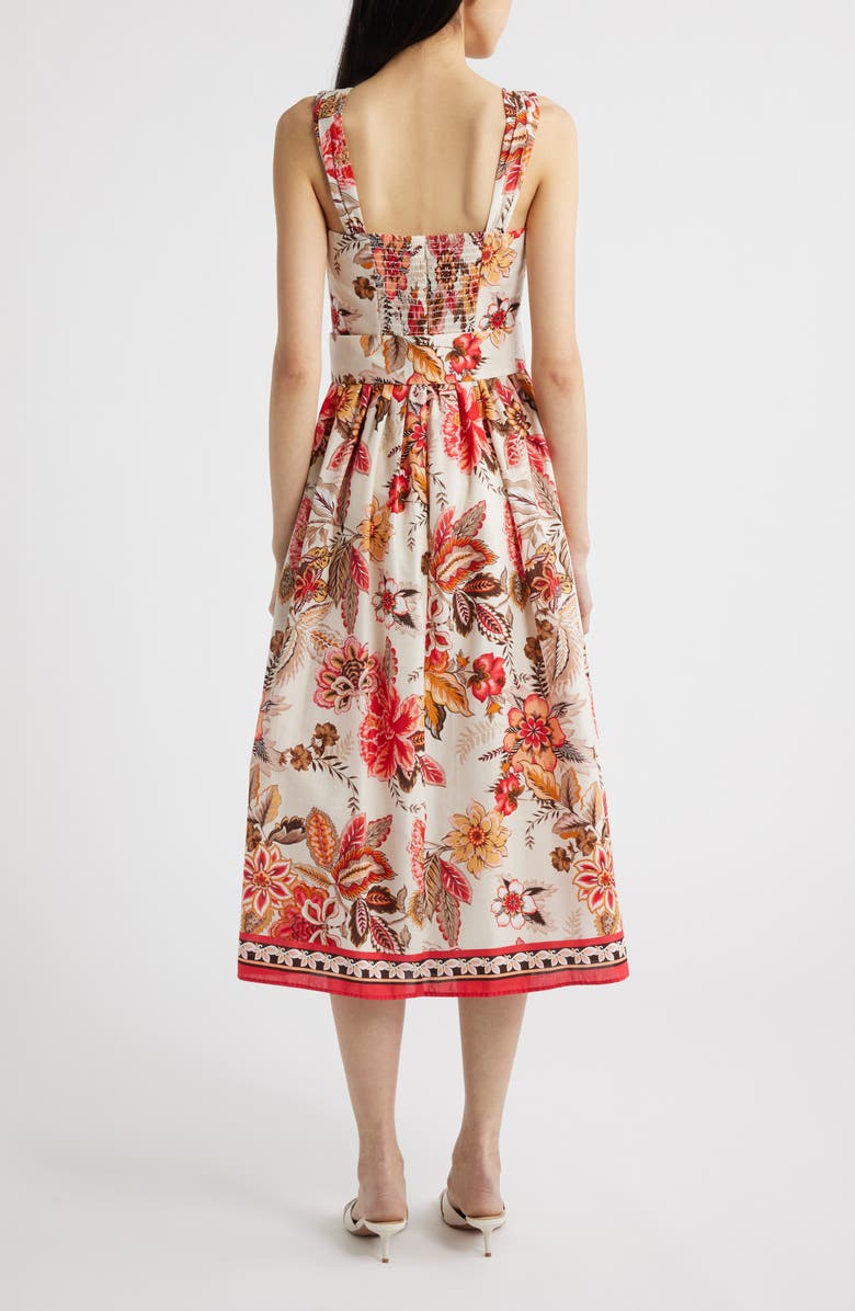 Eliza J Floral Print Midi Sundress, Alternate, color, Almond Khaki/ Red