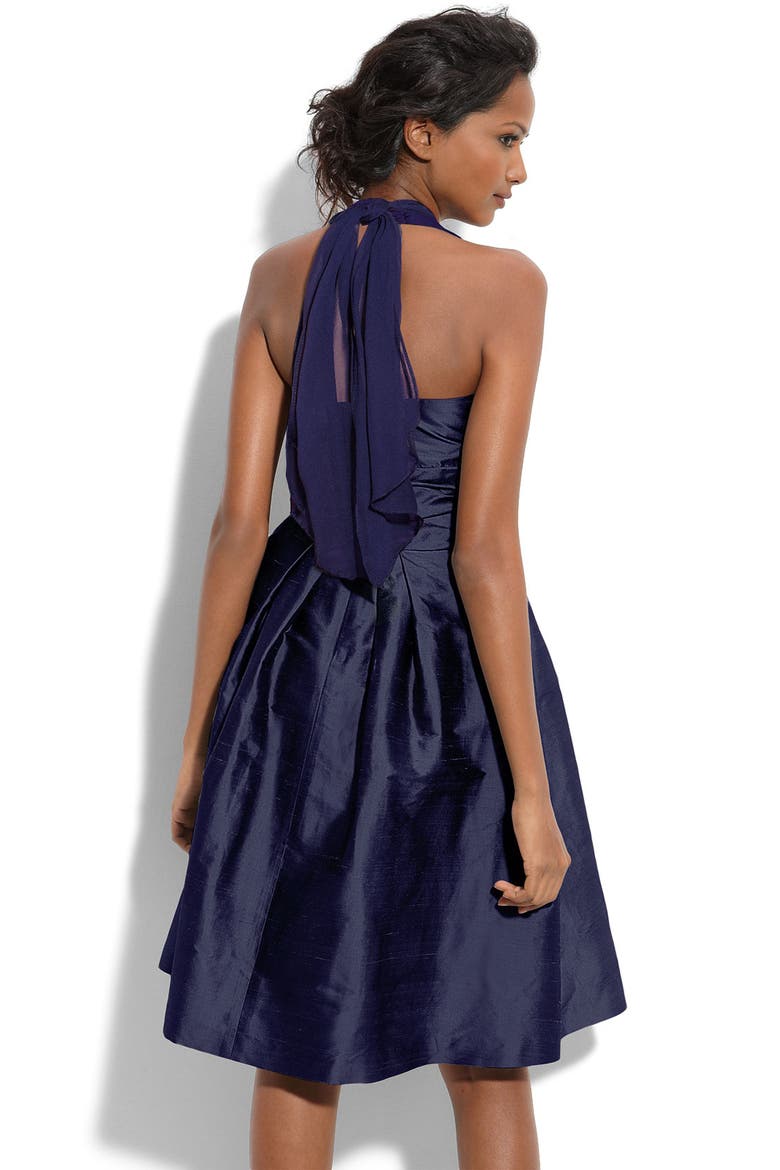 Charmeuse & Shantung Halter Dress, Alternate, color, NIGHTFALL