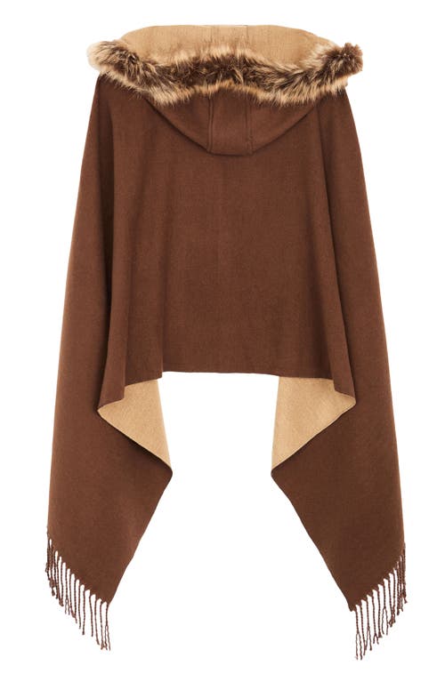 Saachi Faux Fur Trim Hooded Scarf In Brown