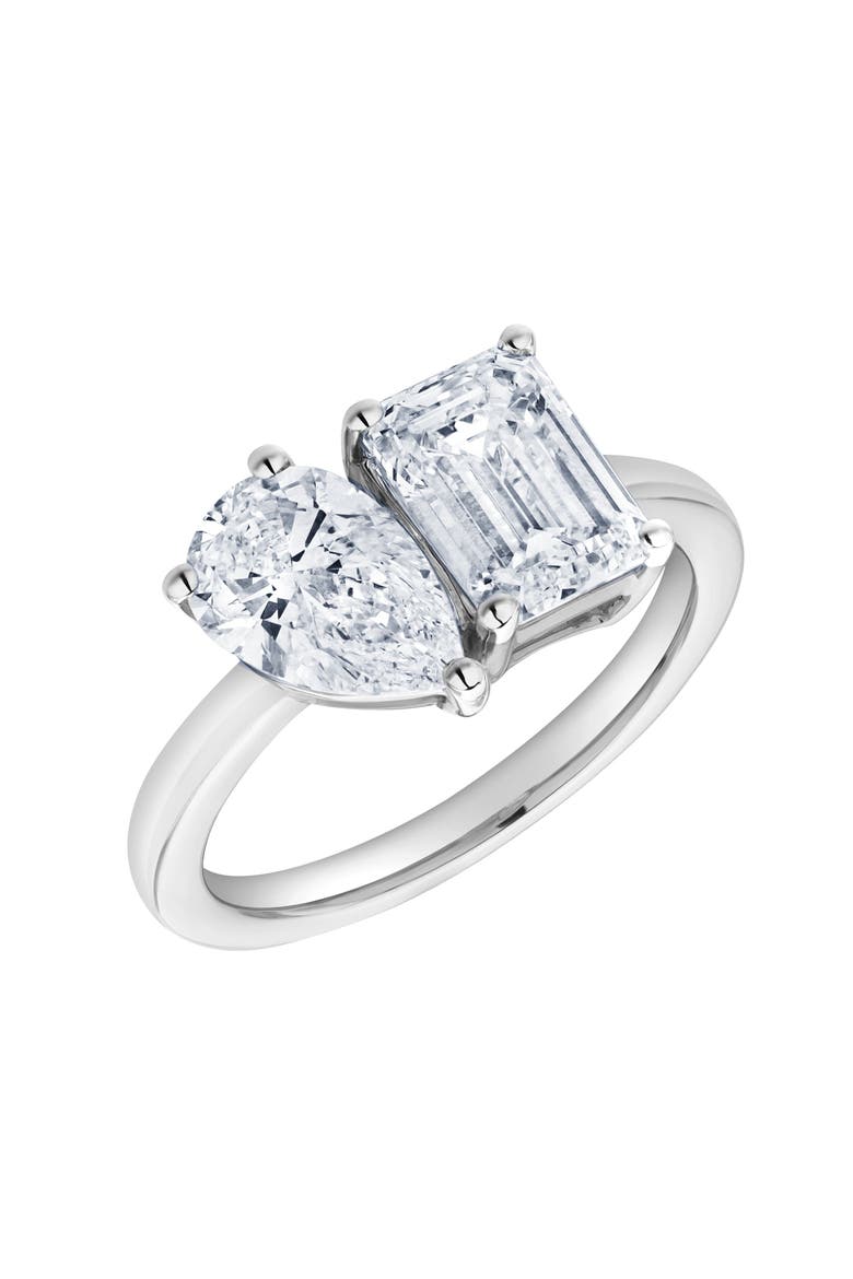 Evermore 14K Gold Toi et Moi Emerald and Pear Lab Grown Diamond Ring - 3 ct, Alternate, color, 14K White Gold