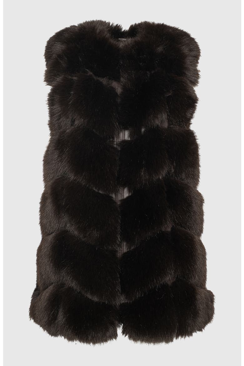 Fur-Free Fox (Faux Fur) Chevron Vest, Alternate, color, BROWN