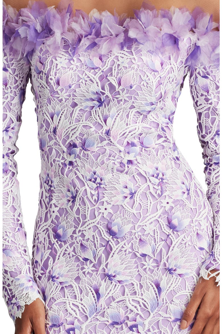 Floral Embroidered Off the Shoulder Gown, Alternate, color, WHITE/ PURPLE HAZE