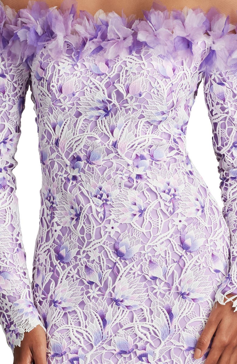 Tadashi Shoji Floral Embroidered Off the Shoulder Gown, Alternate, color, White/ Purple Haze
