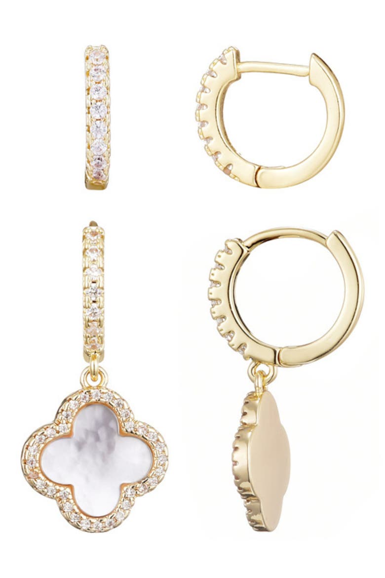 Set of 2 Halo Mother-of-Pearl Hoop Earrings, Main, color, GOLD-WHITE