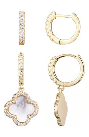 Adornia Set Of 2 Halo Mother-of-pearl Hoop Earrings In Multi
