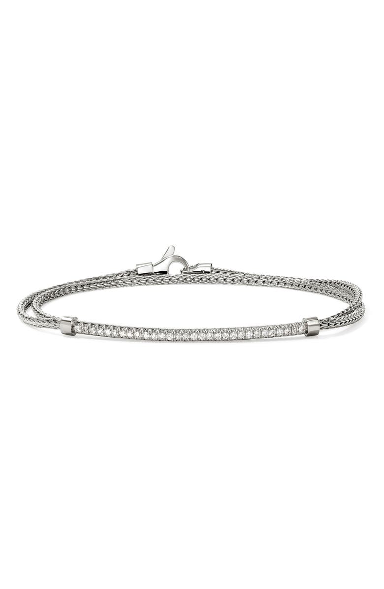 John Hardy JH Essentials Pavé Wrap Bracelet, 1.8mm, Main, color, Silver/Diamonds