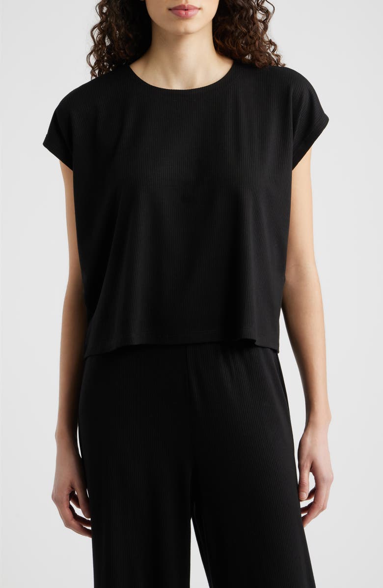 Eileen Fisher Crewneck Rib Top, Main, color, Black