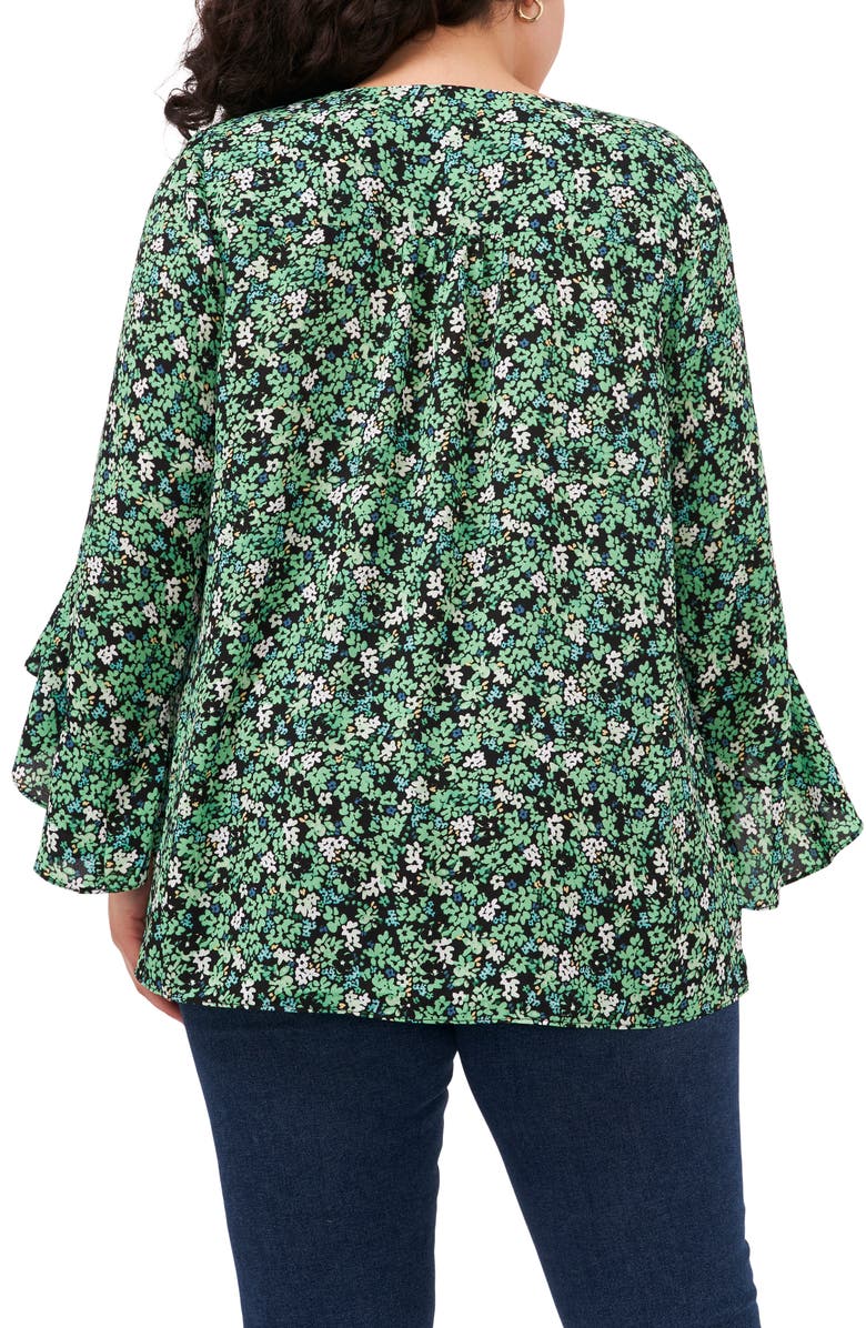 Vince Camuto Floral V-Neck Flutter Sleeve Chiffon Top, Alternate, color,