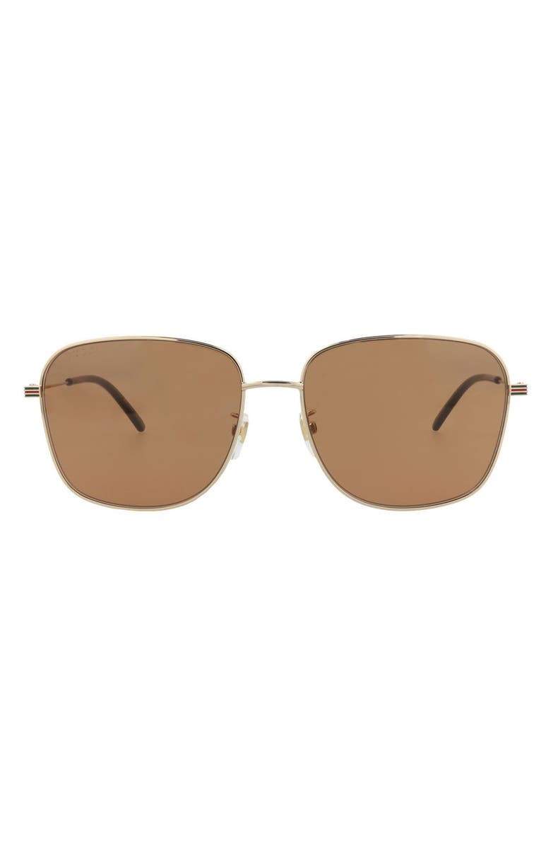 Gucci 61mm Square Sunglasses, Main, color, Gold Gold Brown