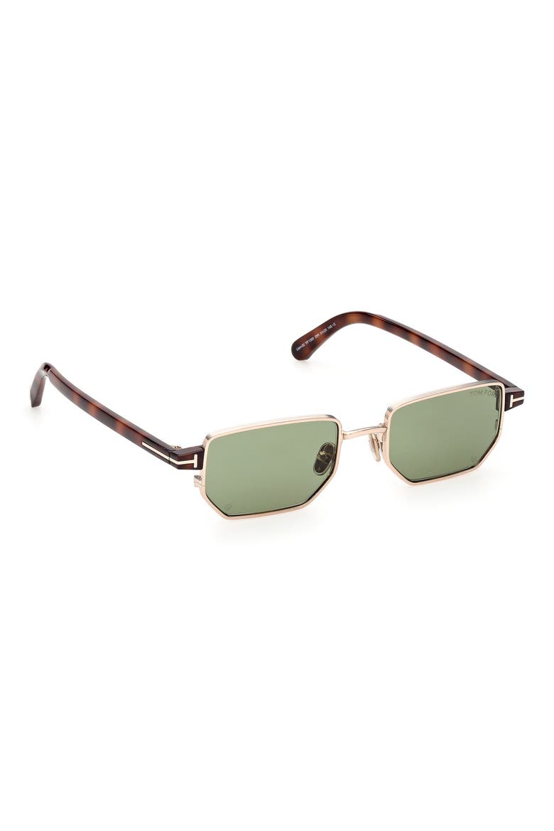 Liam 51mm Rectangular Sunglasses, Alternate, color, SHINY ROSE GOLD/ GREEN LENS