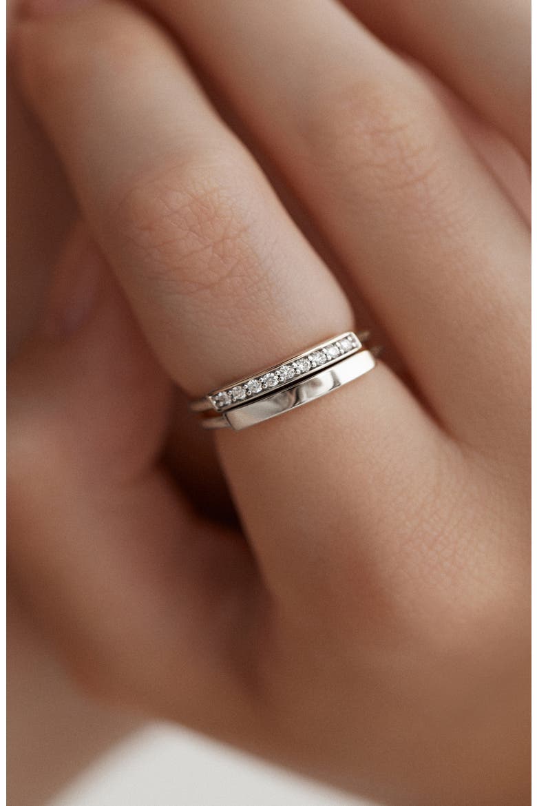 Linear Sterling Silver Lab Grown Diamond Pavé Band Ring, Alternate, color, STERLING SILVER / LAB DIAMOND