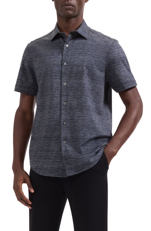 Miles OoohCotton® Space Dye Short Sleeve Button-Up Shirt