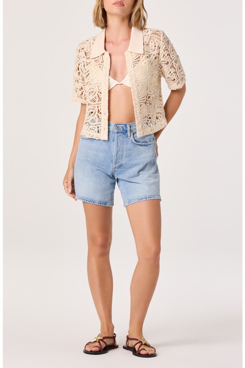 Loren Lace Short Sleeve Shirt, Alternate, color, NATURAL