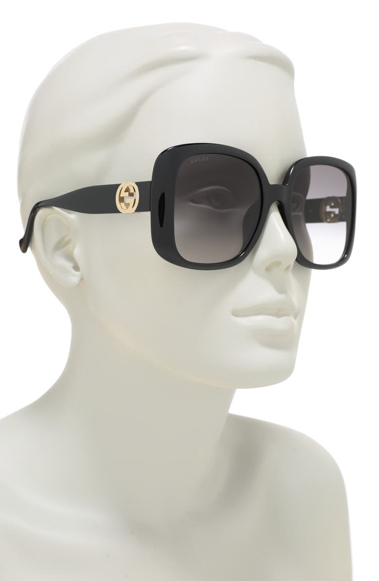 Gucci 57mm Oversized Square Sunglasses, Alternate, color, Black Black Grey