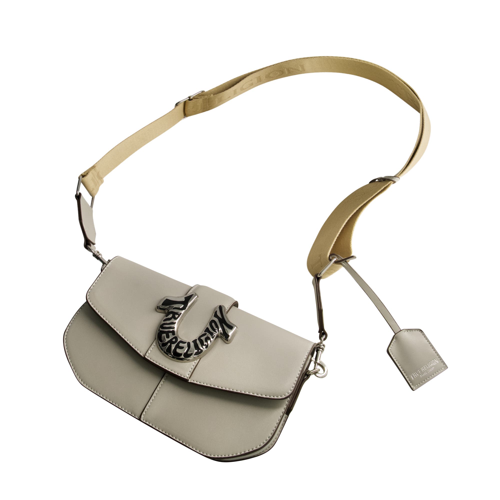 True Religion Shoulder Bag with Signature Logo Accent, Alternate, color, Light Grey