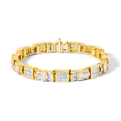 14K Yellow Gold 9.0 Cttw Diamond Alternating Bow and Box Link Bracelet