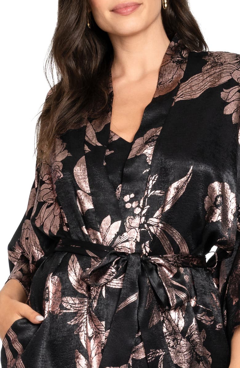 Midnight Bakery Floral Metallic Satin Robe, Alternate, color, 