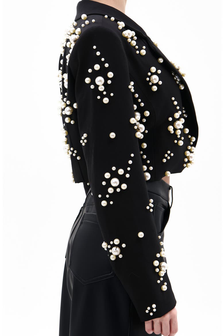 Faux Pearl Crop Blazer, Alternate, color, BLACK