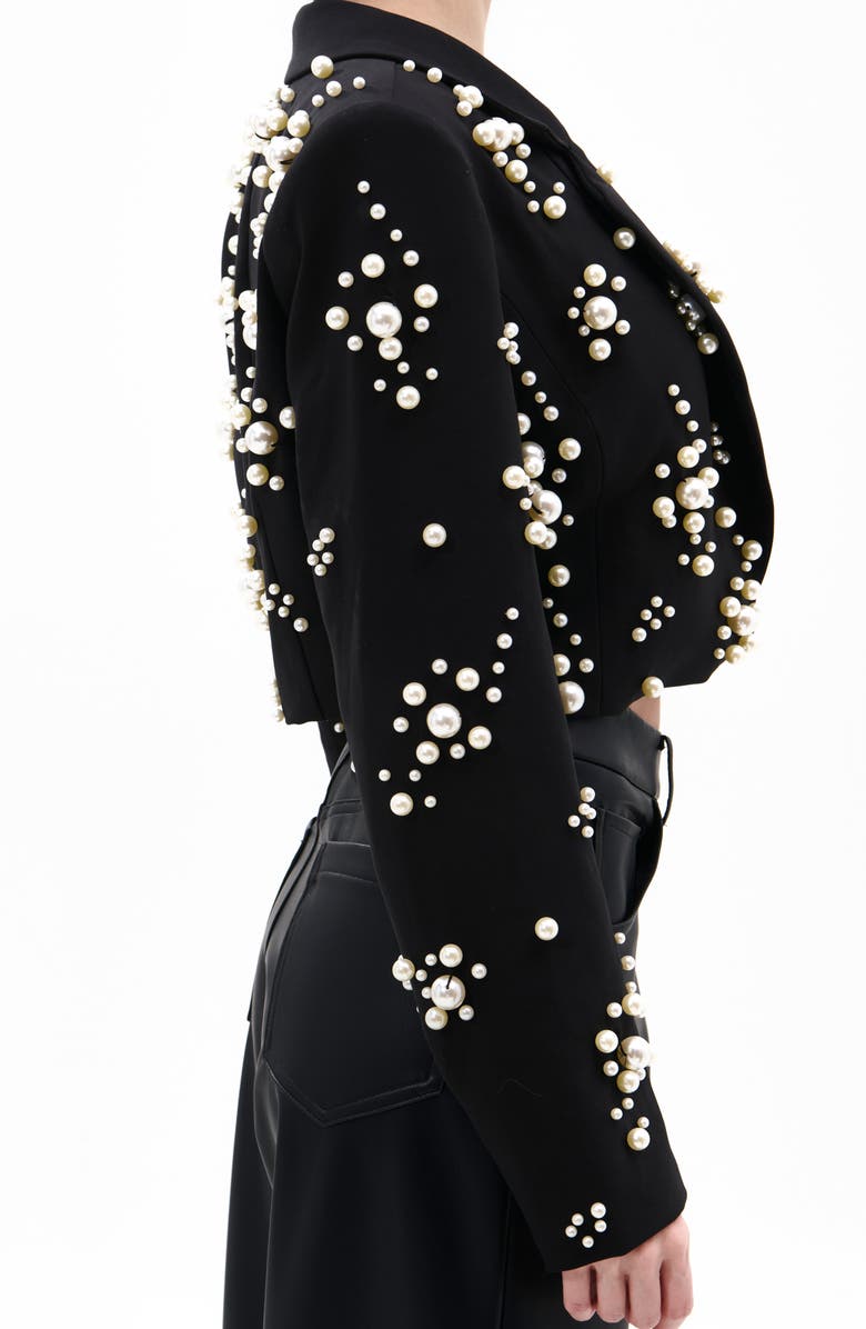 AZALEA WANG Faux Pearl Crop Blazer, Alternate, color, Black