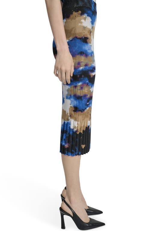 Dkny Womens Printed Mix Rib Short Sleeve Sweater Printed Rib Knit Midi Skirt In Blue