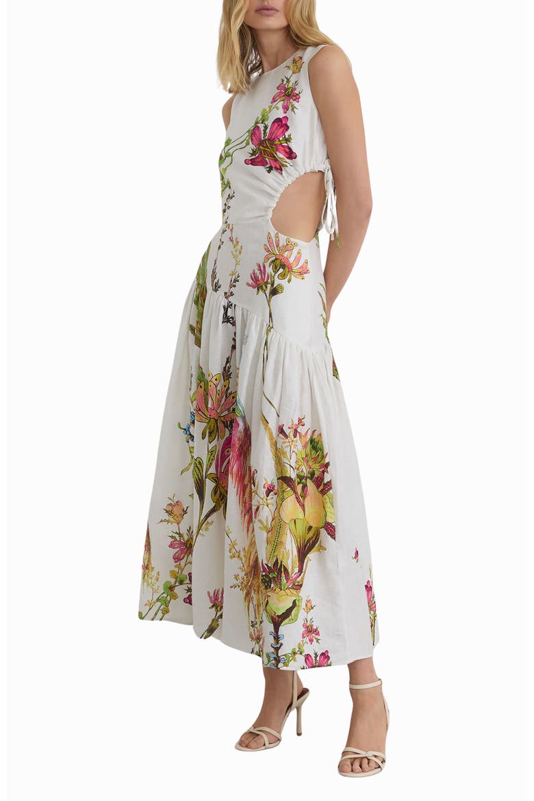 Bianca Floral Side Cutout Drop Waist Midi Dress, Alternate, color, IVORY