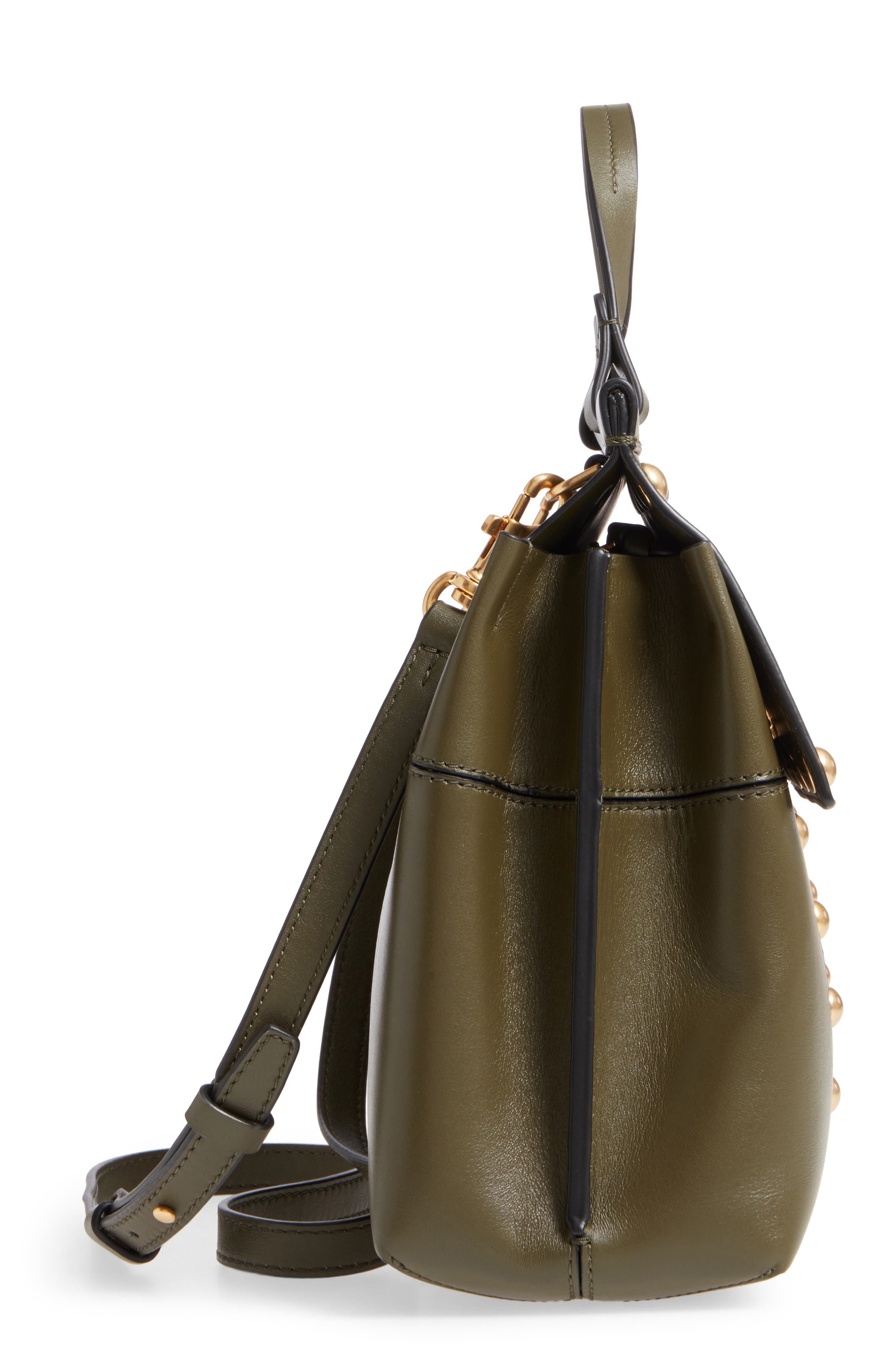 Tory Burch Block-T Studded Leather Top Handle Satchel, Alternate, color, 