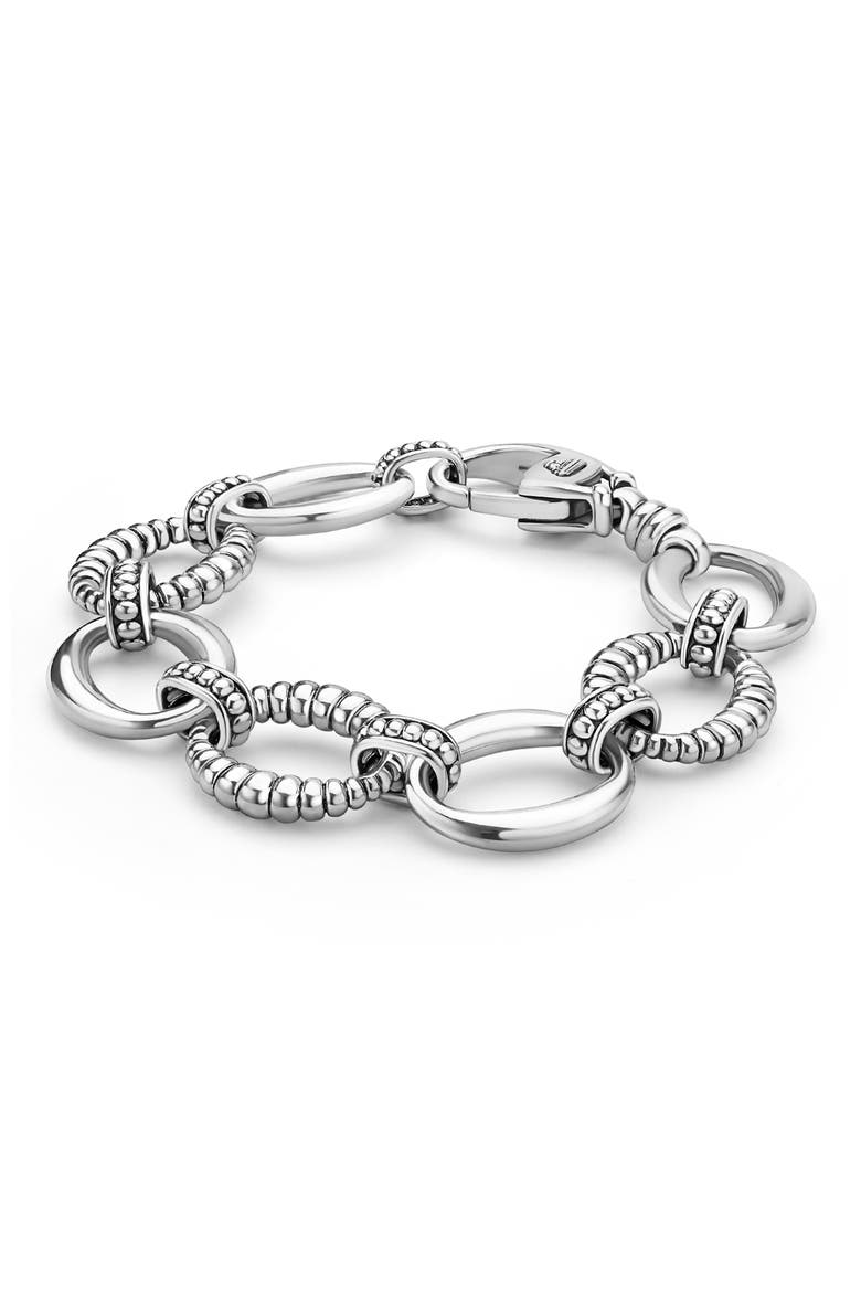 Signature Caviar Sterling Silver Oval Fluted Link Bracelet, Alternate, color, SILVER